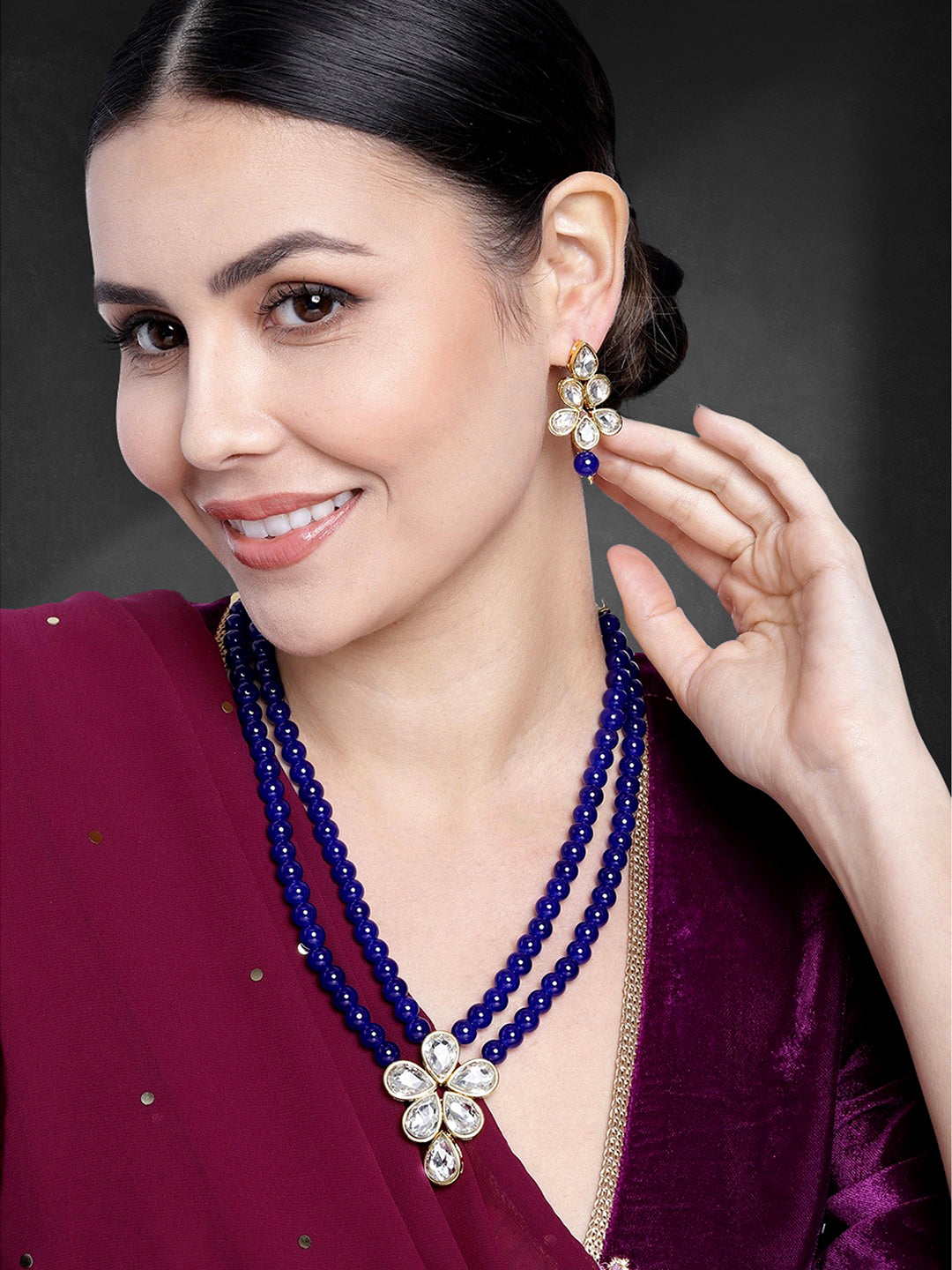 Ethnic Radiance Beaded Blue Necklace Set