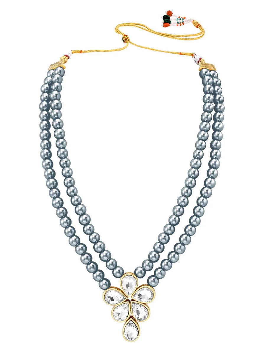 Ethnic Radiance Beaded Necklace Set - Dark Grey