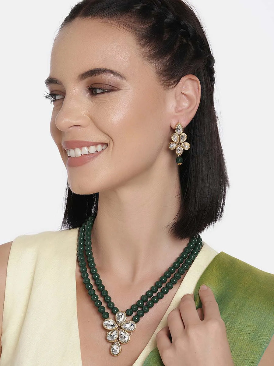 Elegant Trendy Choker & Pearl Set  - Green White