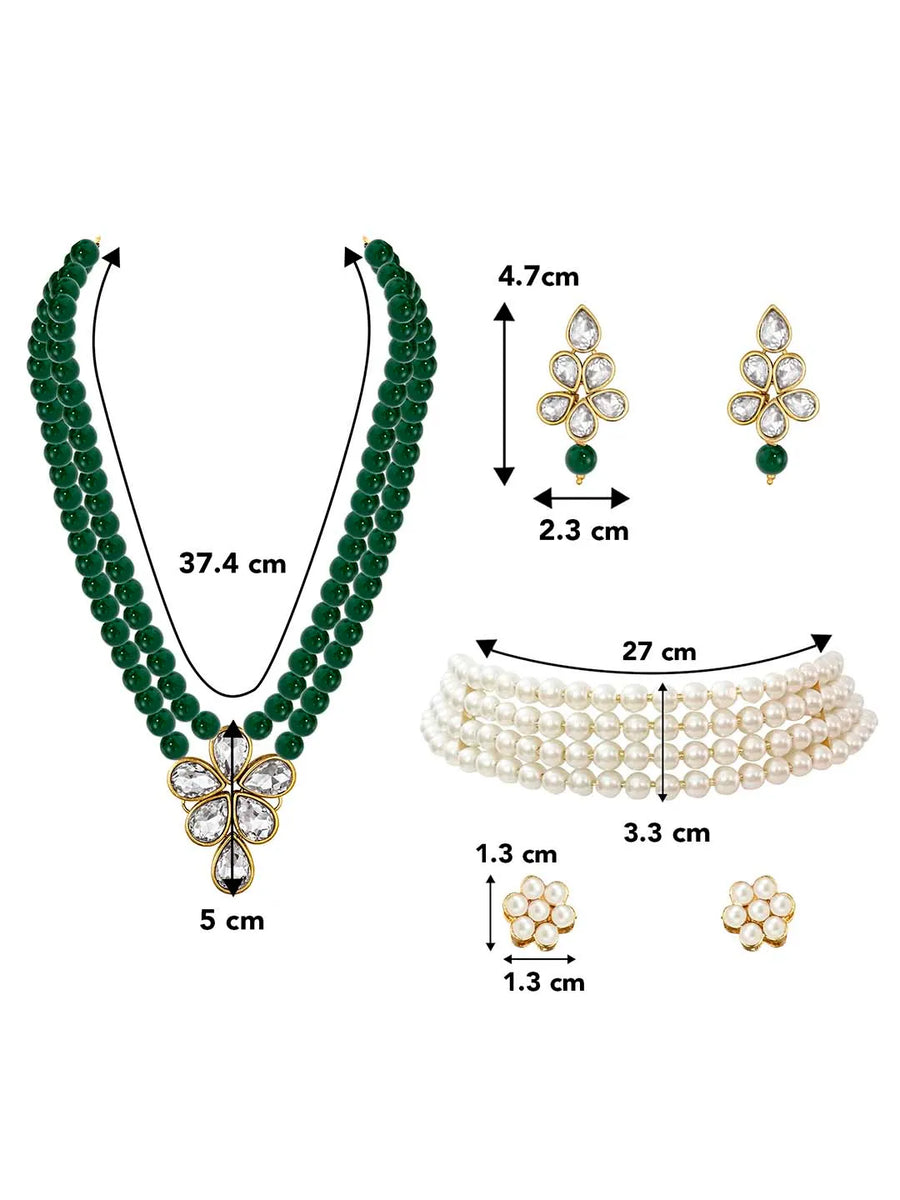 Elegant Trendy Choker & Pearl Set  - Green White