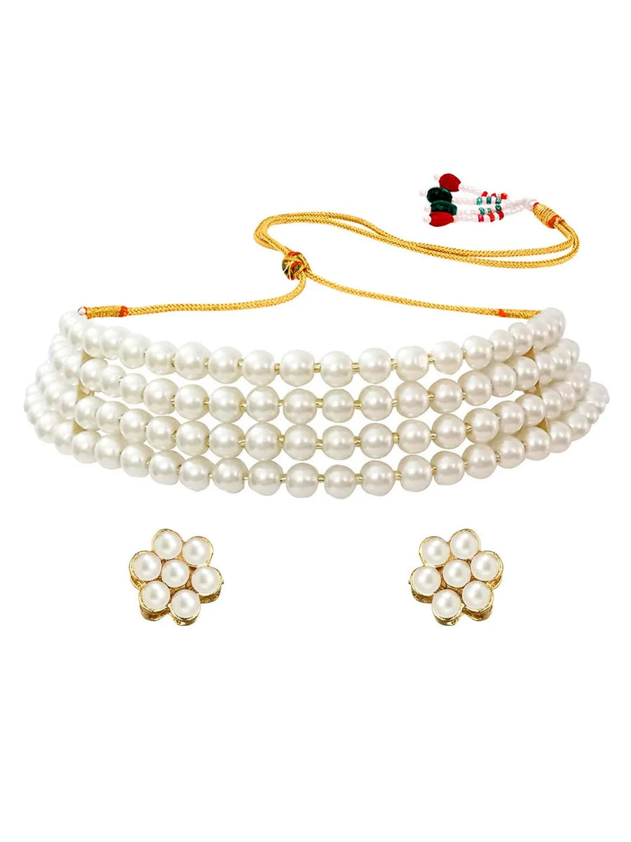 Elegant Trendy Choker & Pearl Set  - Green White