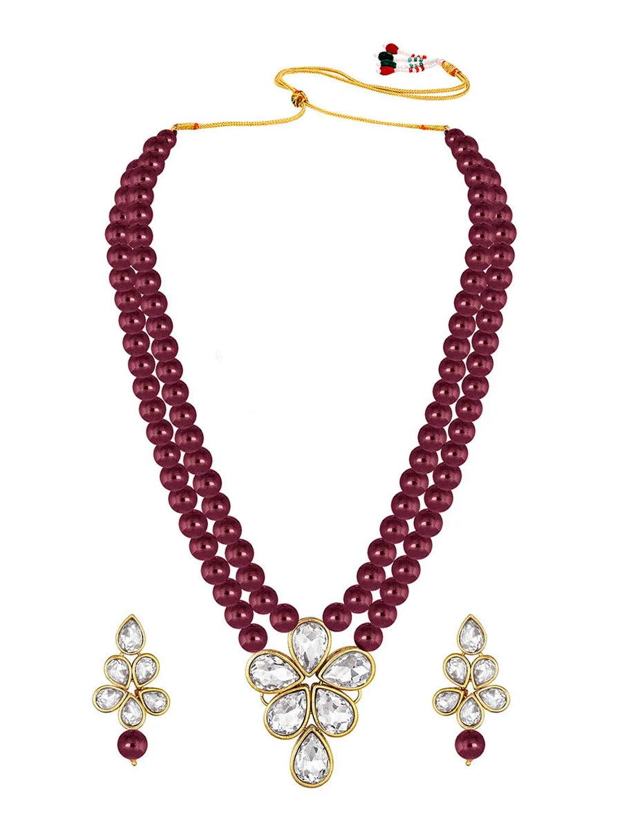 Ethnic Radiance Beaded Necklace Set - Maroon