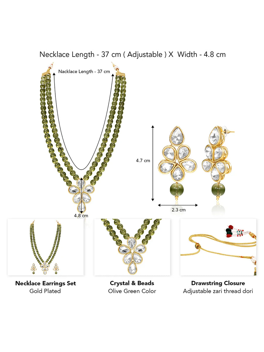 Peora Festive Green Kundan Floral Necklace Set