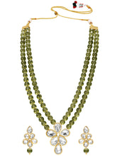 Peora Festive Green Kundan Floral Necklace Set