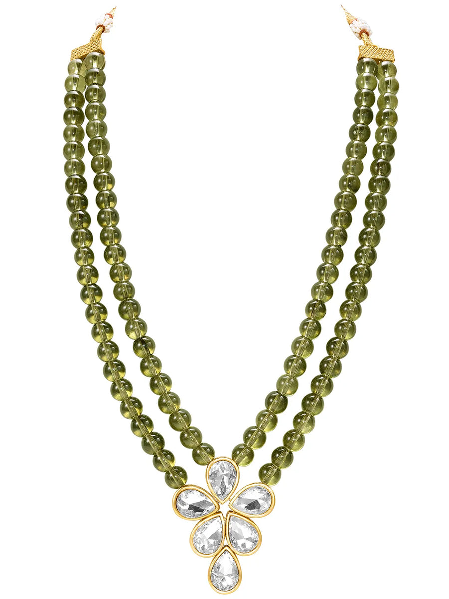 Peora Festive Green Kundan Floral Necklace Set