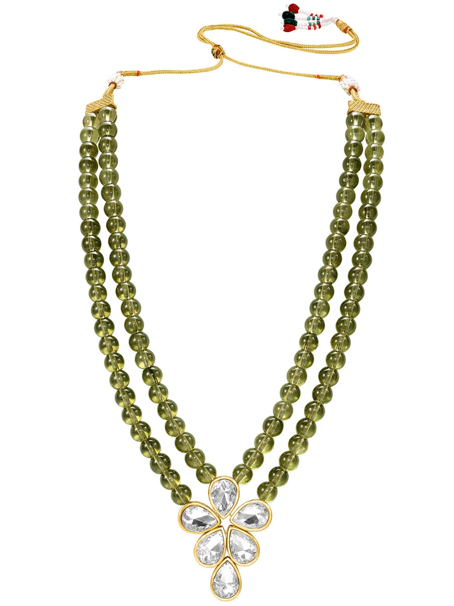 Peora Festive Green Kundan Floral Necklace Set