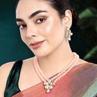 Ethnic Radiance Beaded Necklace Set - Peach