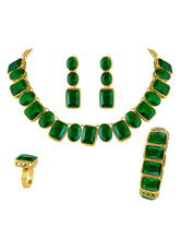 Square Bliss Green Crystal Necklace Set with Bracelet & Finger Ring