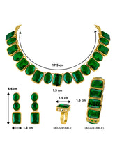 Square Bliss Green Crystal Necklace Set with Bracelet & Finger Ring