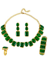 Square Bliss Green Crystal Necklace Set with Bracelet & Finger Ring