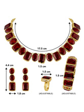 Square Bliss Maroon Crystal Necklace Set with Bracelet & Finger Ring