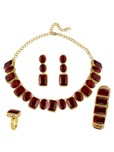 Square Bliss Maroon Crystal Necklace Set with Bracelet & Finger Ring