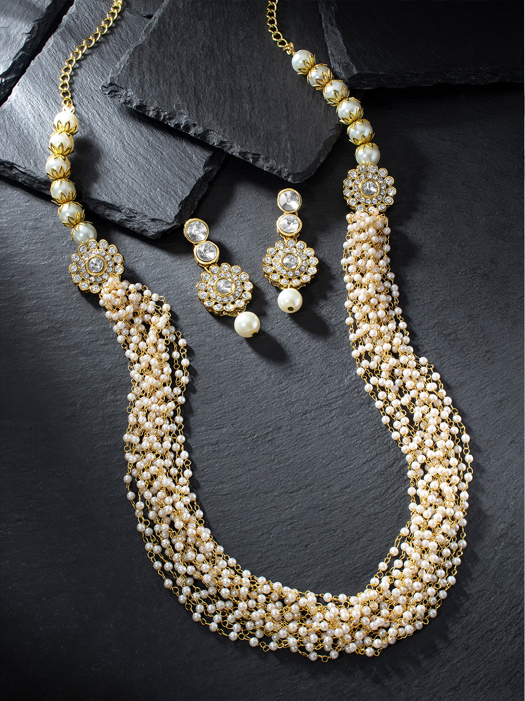 Graceful Layers Beads & Pearls Long Necklace Set