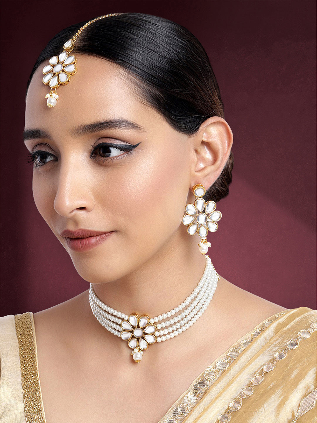 Floral Elegance Pearl Kundan Choker Set