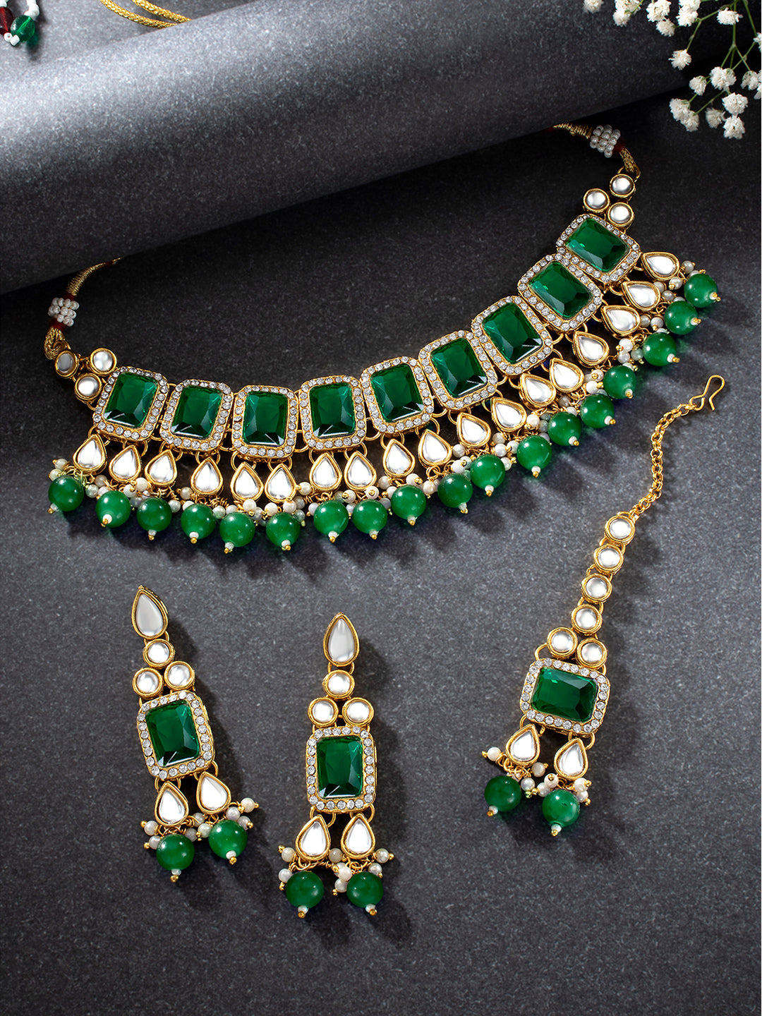 Radiant Green Kundan and Crystals Choker Set