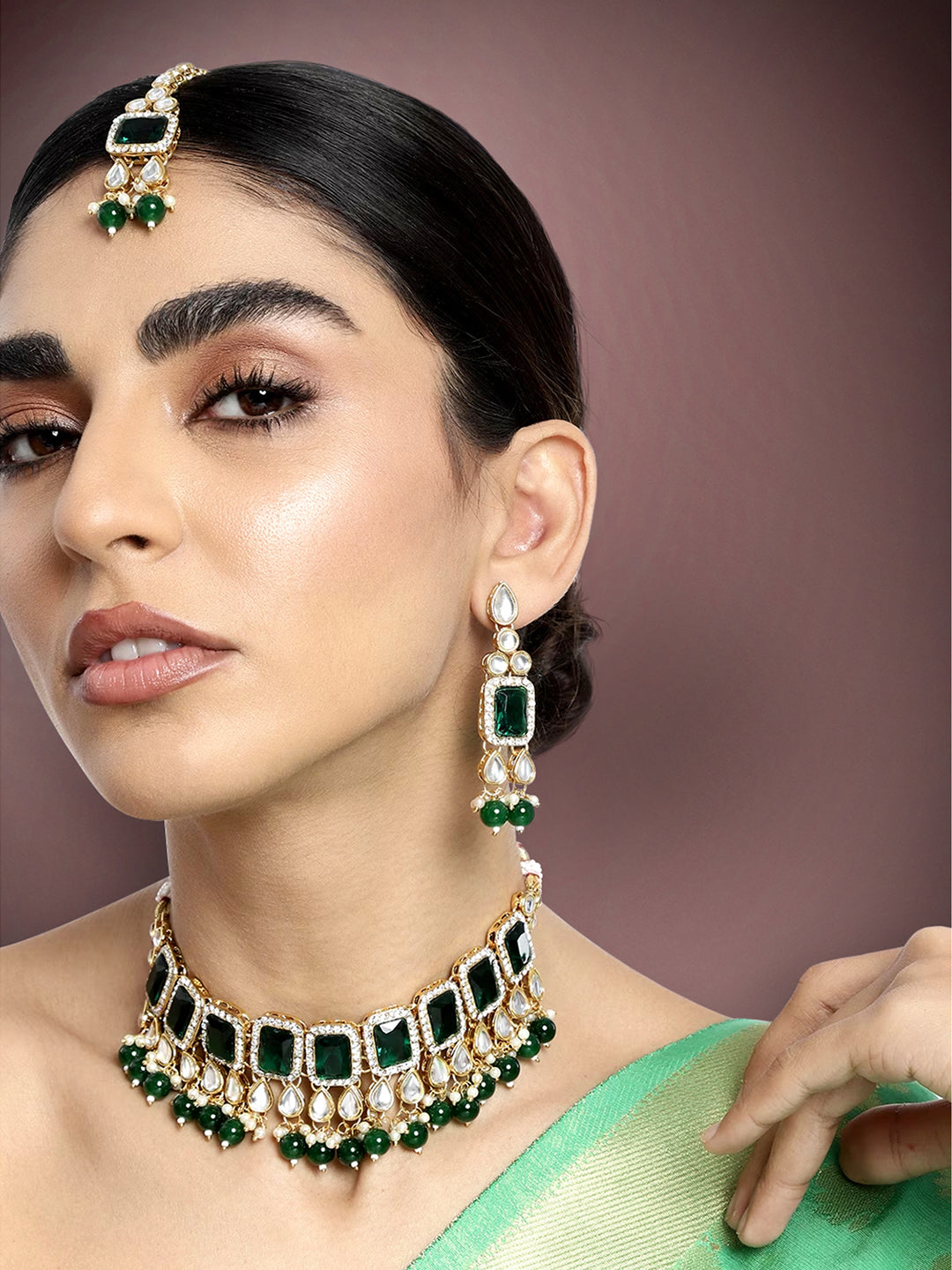 Radiant Green Kundan and Crystals Choker Set