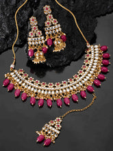 Glistening Rani Pink Kundan Pearl Necklace Set