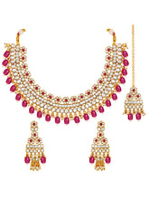 Glistening Rani Pink Kundan Pearl Necklace Set