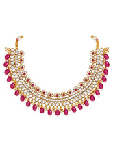 Glistening Rani Pink Kundan Pearl Necklace Set