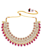 Glistening Rani Pink Kundan Pearl Necklace Set