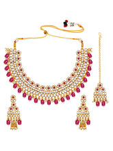 Glistening Rani Pink Kundan Pearl Necklace Set