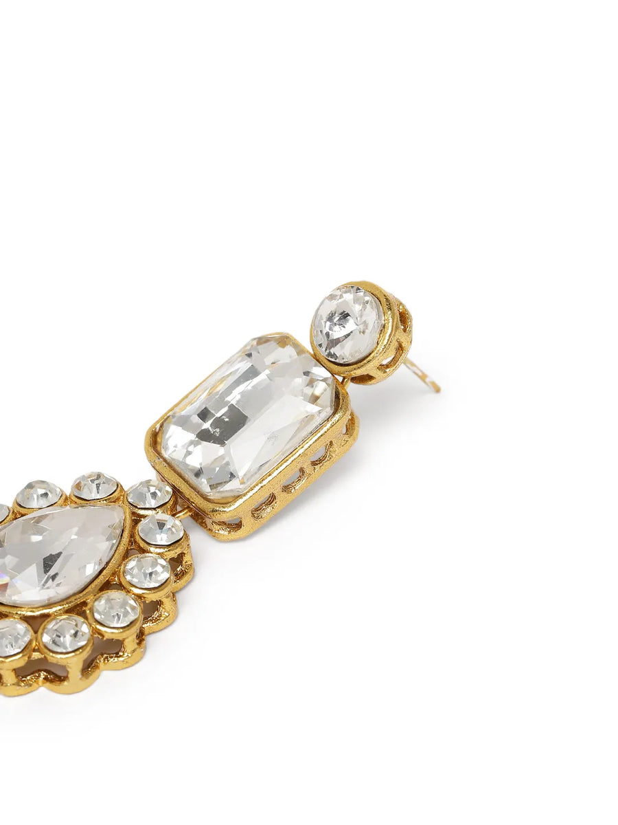 Evergreen Shine Green Necklace Set. Gold-plated green beaded necklace set with white stones and matching earrings.