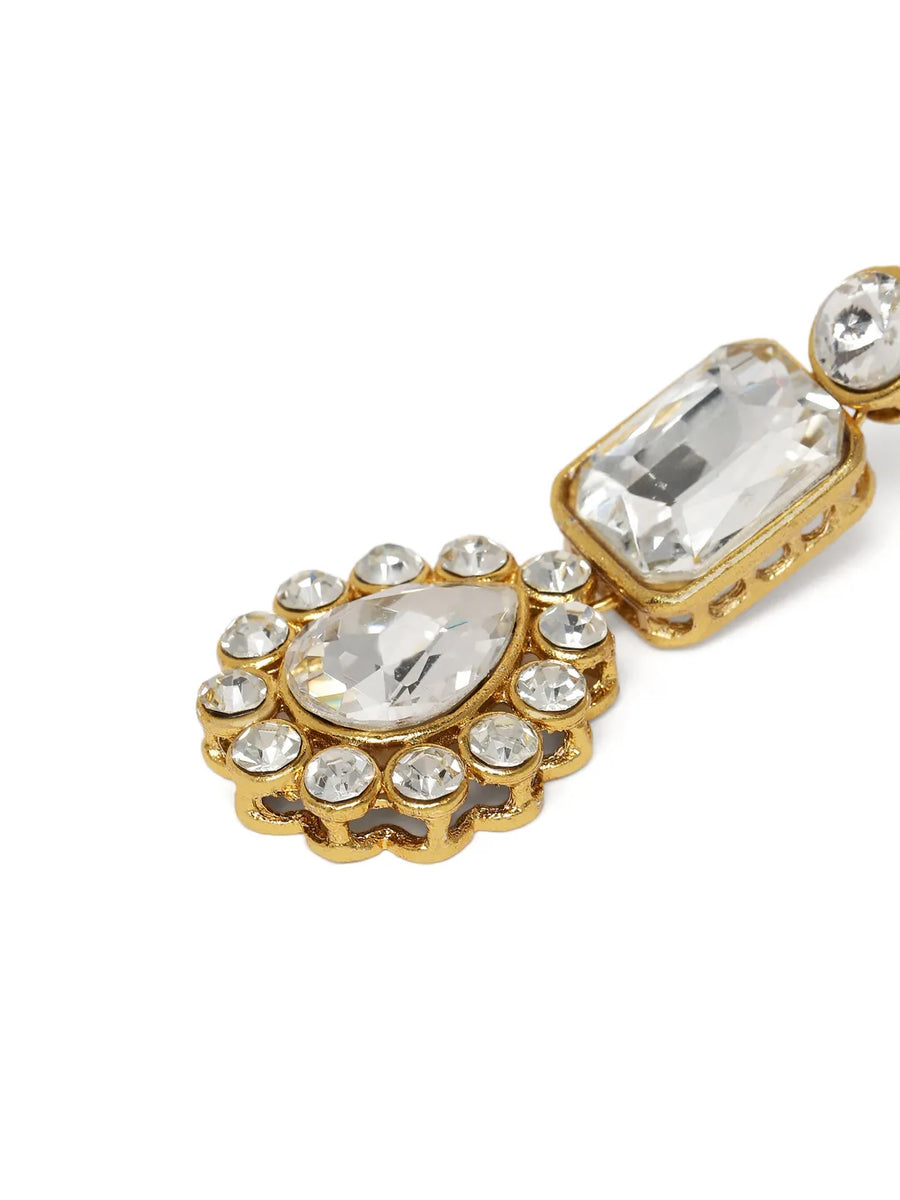 Evergreen Shine Green Necklace Set. Gold-plated green beaded necklace set with white stones and matching earrings.