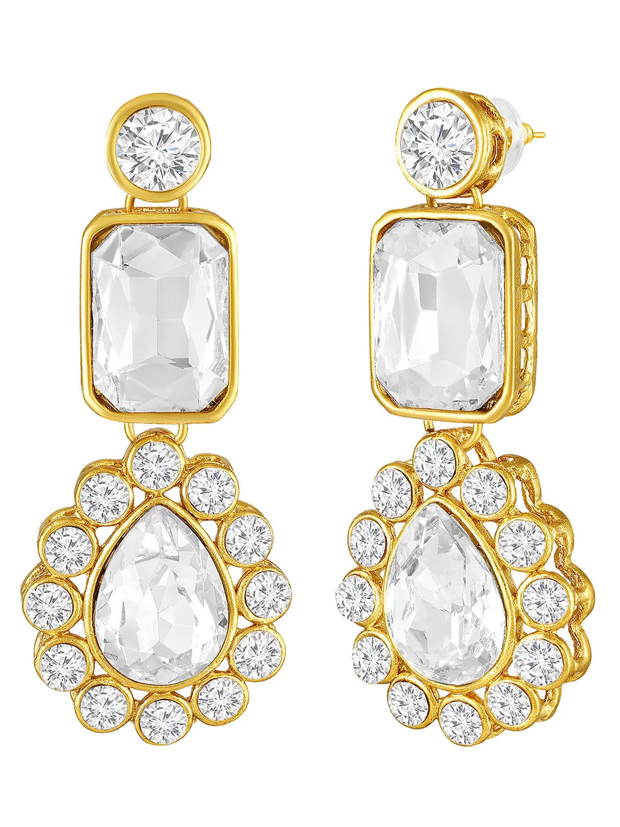 Evergreen Shine Green Necklace Set. Gold-plated green beaded necklace set with white stones and matching earrings.