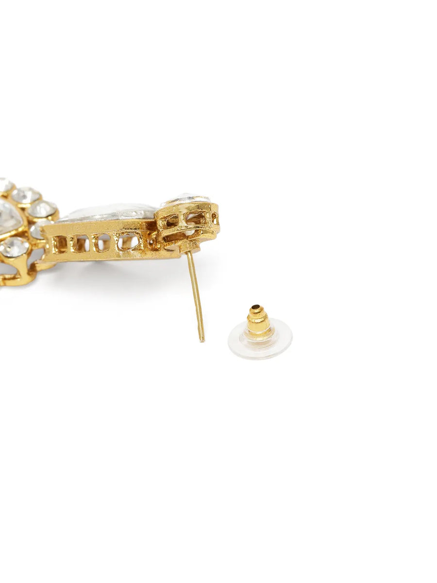 Evergreen Shine Green Necklace Set. Gold-plated green beaded necklace set with white stones and matching earrings.