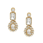 Graceful Layers with Kundan Set. Gold-plated red beaded necklace set with large white stones and matching drop earrings.