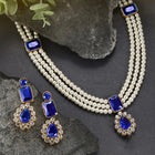 Gold Plated Blue Pearl Statement Necklace Set