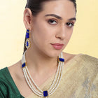 Gold Plated Blue Pearl Statement Necklace Set