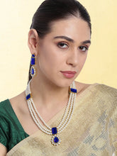 Gold Plated Blue Pearl Statement Necklace Set