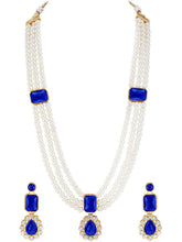 Gold Plated Blue Pearl Statement Necklace Set