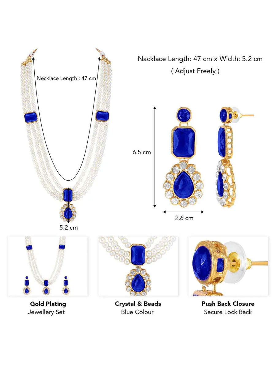 Gold Plated Blue Pearl Statement Necklace Set