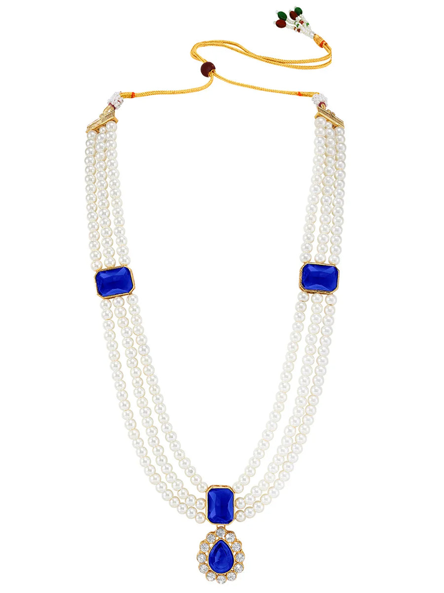Gold Plated Blue Pearl Statement Necklace Set