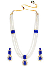 Gold Plated Blue Pearl Statement Necklace Set