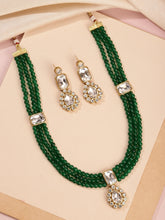 Gracefully Layered Kundan Necklace Set - Green