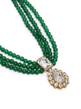 Gracefully Layered Kundan Necklace Set - Green