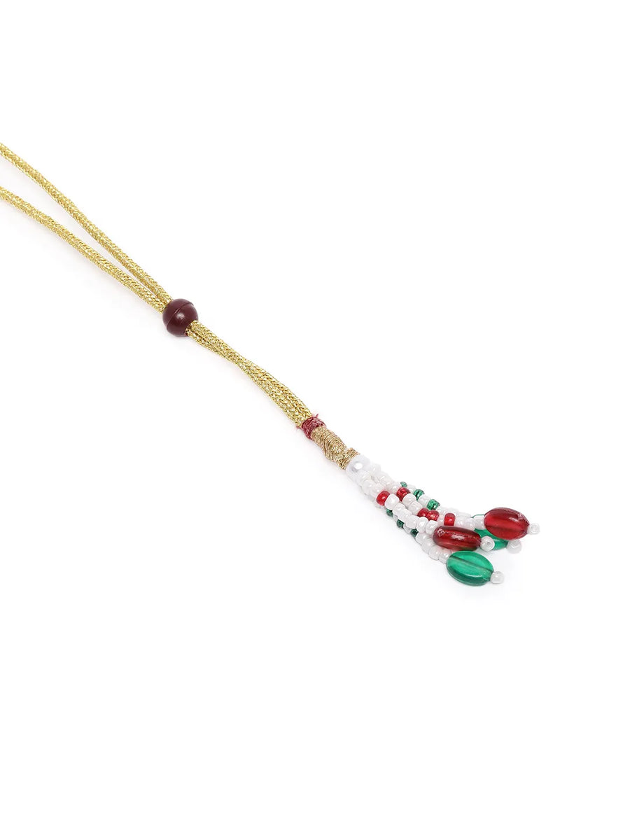 Gracefully Layered Kundan Necklace Set - Green