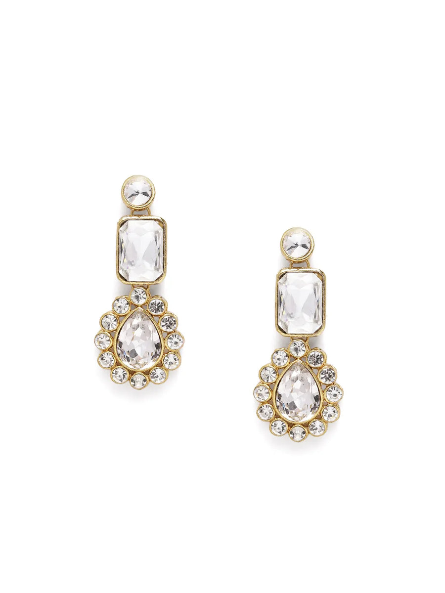 Gracefully Layered Kundan Necklace Set - Grey