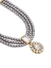 Gracefully Layered Kundan Necklace Set - Grey