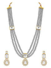 Gracefully Layered Kundan Necklace Set - Grey