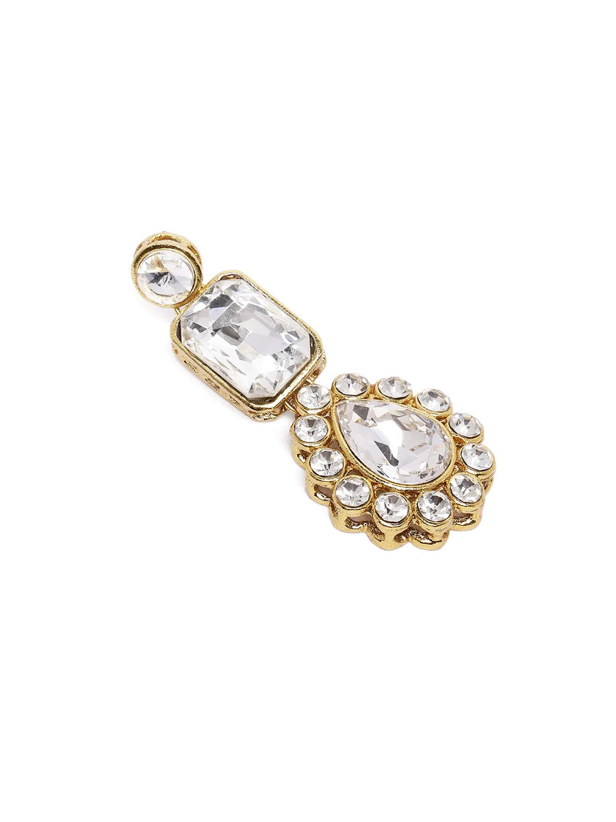 Gracefully Layered Kundan Necklace Set - Grey