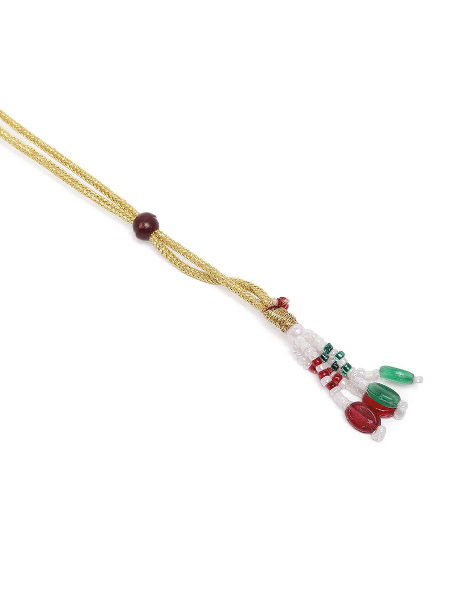 Gracefully Layered Kundan Necklace Set - Grey