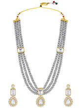 Gracefully Layered Kundan Necklace Set - Grey