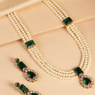Peora Ratnavali Green Long Pearl Necklace Set