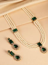 Radiant Pearl Long Necklace Set - Green