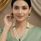 Peora Ratnavali Green Long Pearl Necklace Set