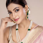 Peora Ratnavali Green Long Pearl Necklace Set